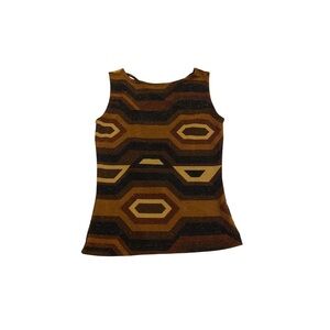 Vintage 90's Geometric Sparkly Brown Tan Sleeveless Top Shirt Party Open Back